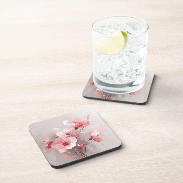 Posavasos Floral Rosa, Blanco y Gris (Lado Derecho)