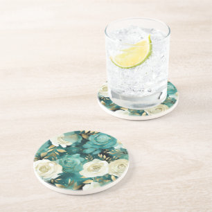 Posavasos Floral Rosa de oro blanco verde