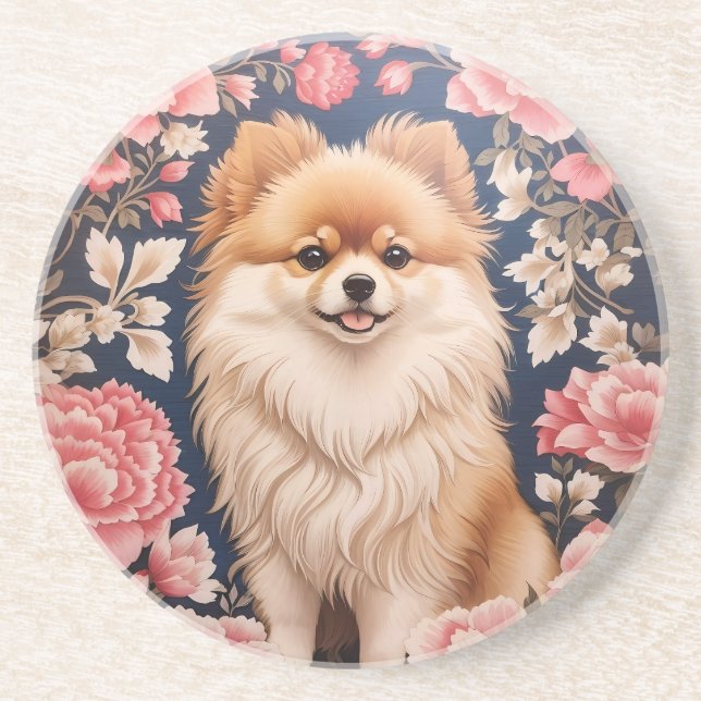 Posavasos Floral rosa de perro de Pomerania (Frente)