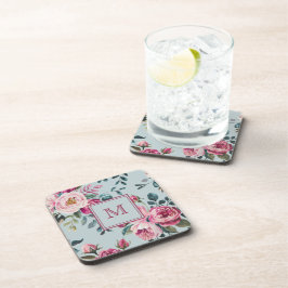 Posavasos Floral Rosa Polvorienta Grandmillennial Monograma