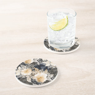 Posavasos Floral salvaje de leopardo negro crema