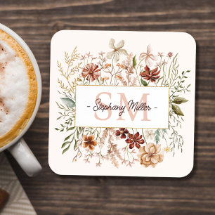 Posavasos Floral Silvestre Otoñal Acuarela Monograma Elegant