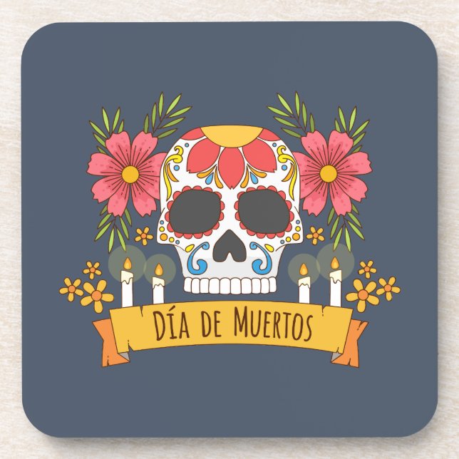Posavasos Floral Skull Dia de los Muertos | Montaña (Frente)