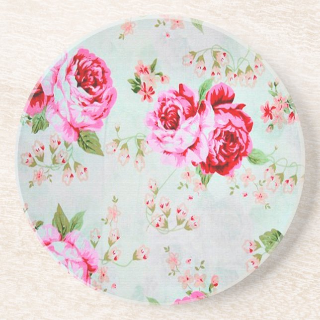Posavasos Floral subió elegante del rosa de cabaña del (Frente)