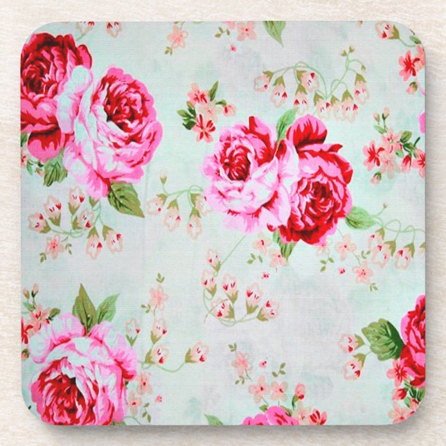 Posavasos Floral subió elegante del rosa de cabaña del (Frente)