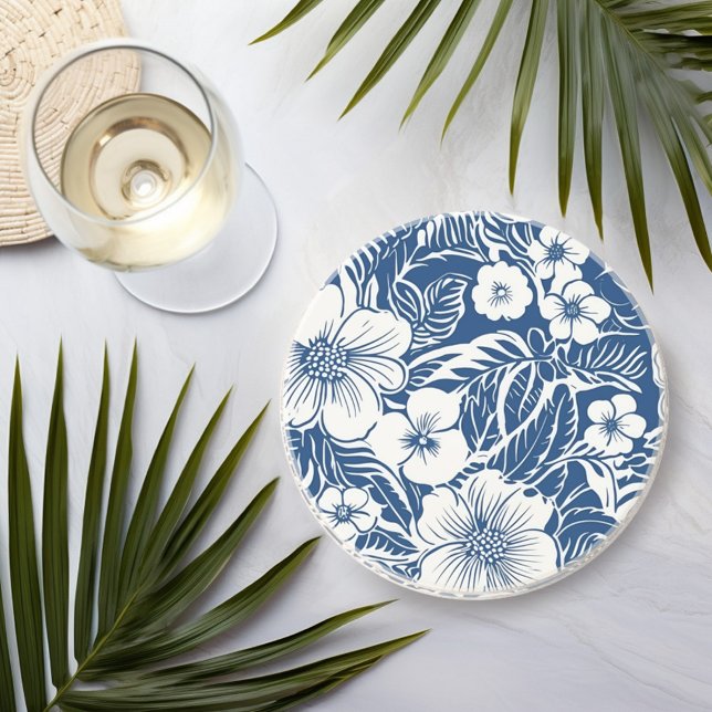 Posavasos Floral tropical en azul y blanco (Subido por el creador)