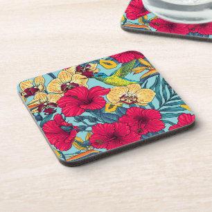 Posavasos Florales Tropicales y Colibrí - Botanica de Verano