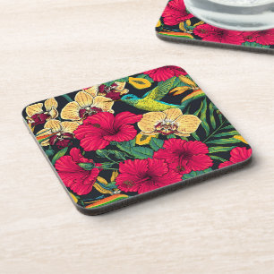 Posavasos Florales Tropicales y Colibrí - Botanica de Verano
