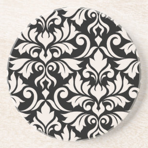 Posavasos Florecer arte Damask que yo crema en negro