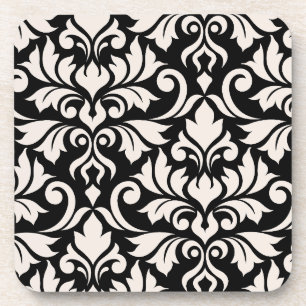 Posavasos Florecer arte Damask que yo crema en negro