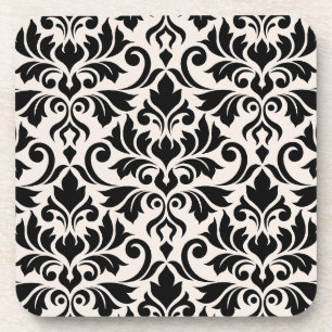 Posavasos Florecer Damasco Patrón Grande Negro sobre Crema
