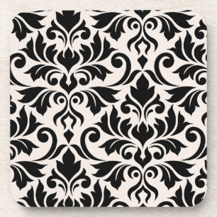 Posavasos Florecer Damask arte I negro en crema