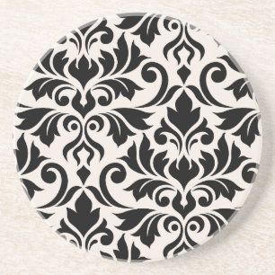 Posavasos Florecer Damask arte I negro en crema