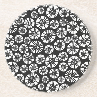 Posavasos Flores abstractas 031023 - Blanco sobre negro