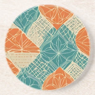 Posavasos Flores abstractas de color azul verdoso, naranja y