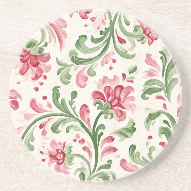 Posavasos Flores abstractas de crema rosa (Frente)