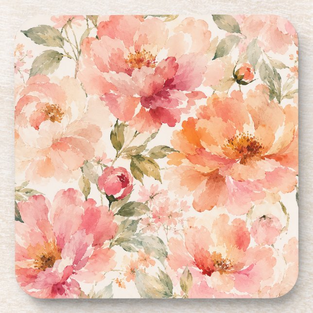 Posavasos Flores acuarelas románticas de verano cálido (Frente)