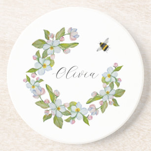 Posavasos Flores acuáticas de árboles de jardín y abejorros