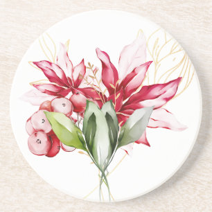 Posavasos Flores acuáticas de poinsettia roja feriado de inv
