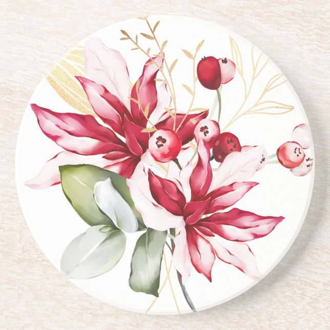 Posavasos Flores acuáticas de poinsettia roja feriado de inv (Frente)