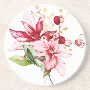 Posavasos Flores acuáticas de poinsettia roja feriado de inv