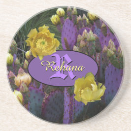 Posavasos Flores amarillas de cactus púrpura monograma perso