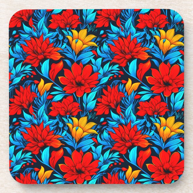 Posavasos Flores amarillas rojas florales Patrón-13075 (Frente)