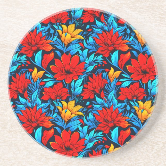 Posavasos Flores amarillas rojas florales Patrón-13075 (Frente)