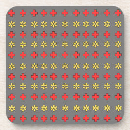 Posavasos Flores amarillas y cruces rojas sobre gris oscuro