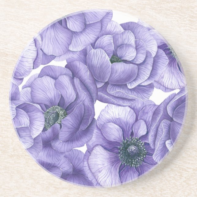 Posavasos Flores anémónicas violentas patrón de acuarela (Frente)