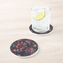 Posavasos Flores Anímicas Patrón Acuarela Rojo Oscuro