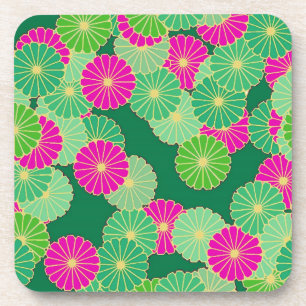 Posavasos Flores Art Decó en tonos verdes y fucsia