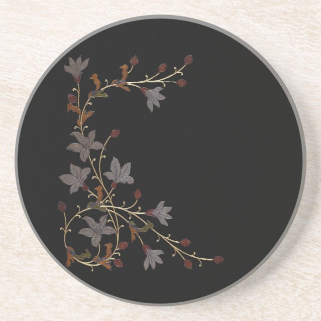 Posavasos Flores Art Déco sobre negro (Frente)