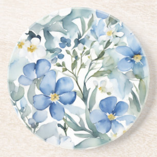 Posavasos Flores Azules Blancas Acuarela Chic