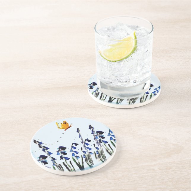 Posavasos Flores azules de mariposa floral (Lado)