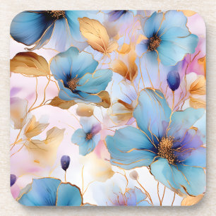 Posavasos Flores azules etéreas en tintas de alcohol de past
