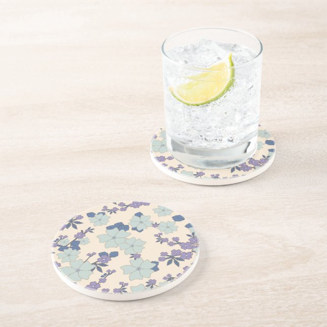 Posavasos Flores azules, flores moradas, patrón floral (Lado)