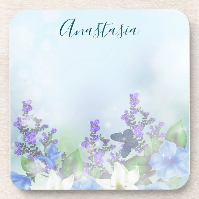 Posavasos Flores azules modernas (Frente)