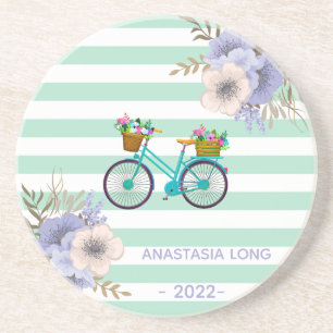 Posavasos Flores azules modernas en bicicleta