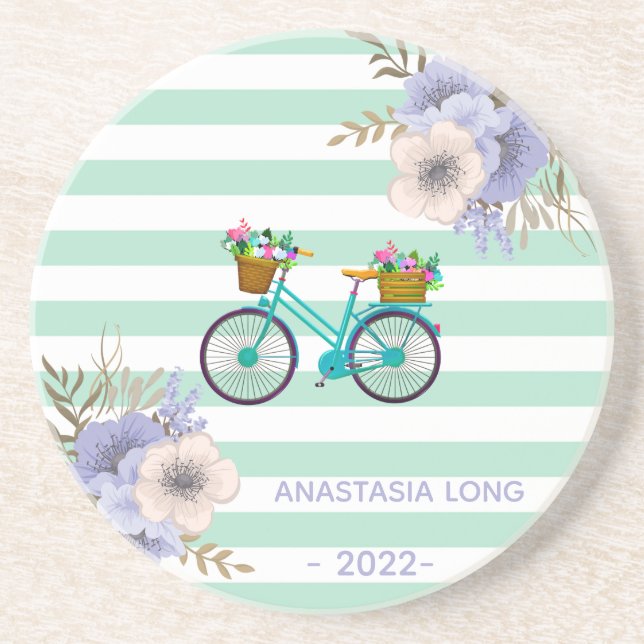 Posavasos Flores azules modernas en bicicleta (Frente)