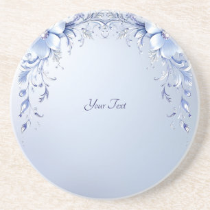 Posavasos Flores Azules Ornamentadas con Perlas Soporte de A