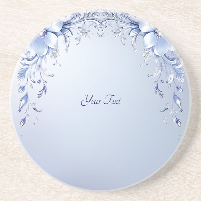 Posavasos Flores Azules Ornamentadas con Perlas Soporte de A (Frente)