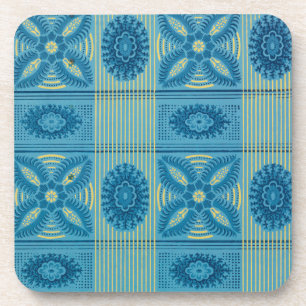 Posavasos Flores azules rayas amarillas de arte vintage Patr