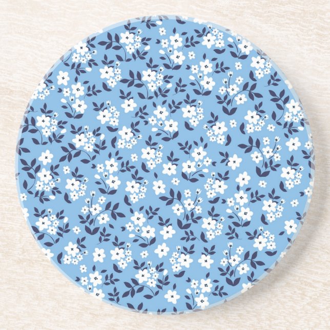 Posavasos Flores azules y blancas: vintage (Frente)