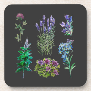 Posavasos Flores azules y violetas en acuarelas