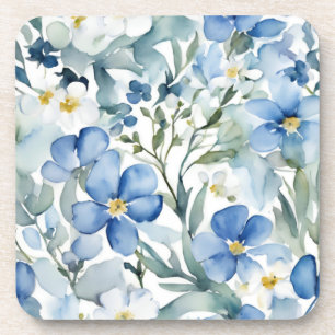 Posavasos Flores Blancas Azules Acuarela Chic