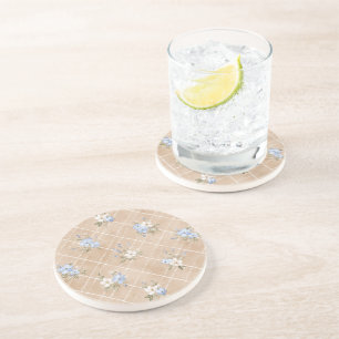Posavasos Flores Blancas Azules Tostadas