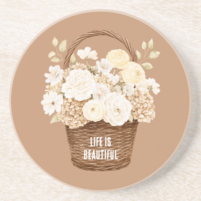 Posavasos Flores blancas crema en cesta (Frente)