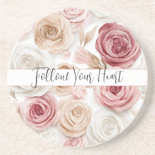 Posavasos Flores Blancas Crema Rubor Rosa Bonito