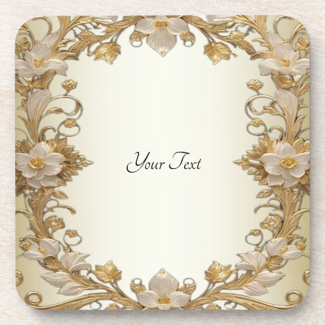 Posavasos Flores Blancas Decorativas Oro Duras Atractivo De  (Frente)
